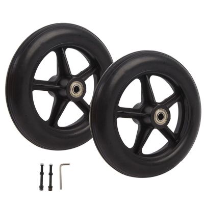 1 Pair 6/7/8-Inch Wheelchair Front Caster Wheels, Solid Replacement Wheels, Black, 6 in/15 cm
