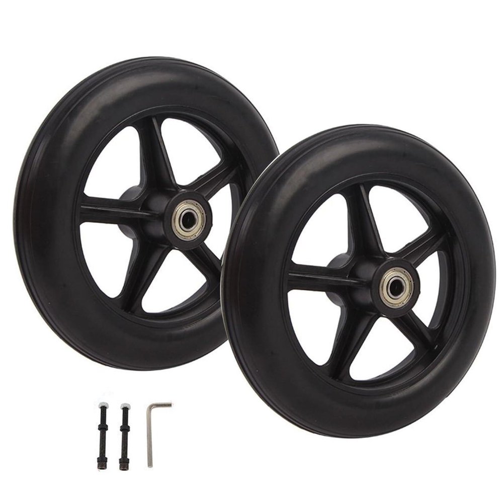 1 Pair 6/7/8-Inch Wheelchair Front Caster Wheels, Solid Replacement Wheels, Black, 6 in/15 cm