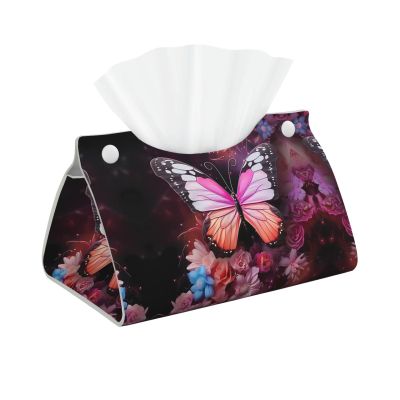 Leather Tissue Box with Butterflies and Flowers