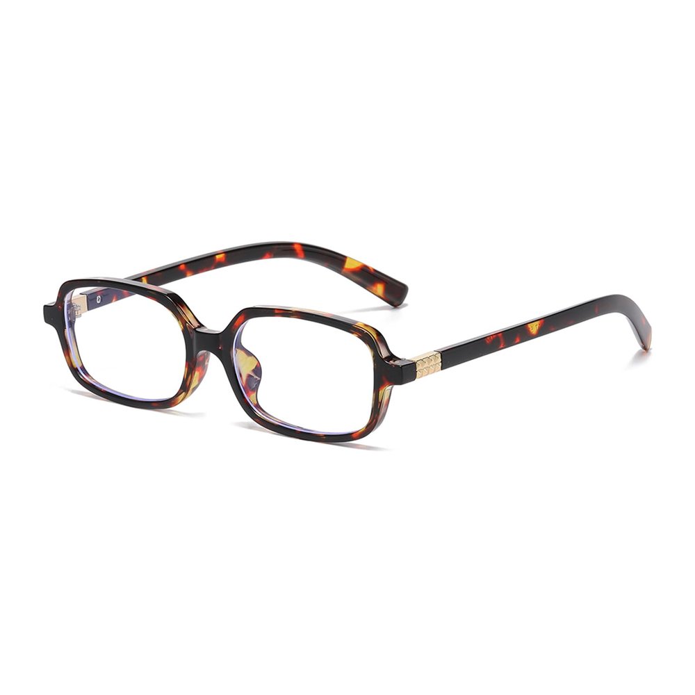 LJCZKA Rectangular Blue-Light-Blocking Glasses for Women and Men, Small Square Non-Prescription Frames for TV and Gaming, Black Leopard, 0.0, x