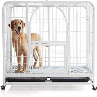 WLCNYL Heavy-Duty Dog Crate with Double Doors, Roof Hatch and Wheels