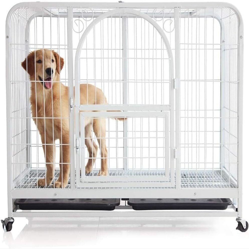 WLCNYL Heavy-Duty Dog Crate with Double Doors, Roof Hatch and Wheels