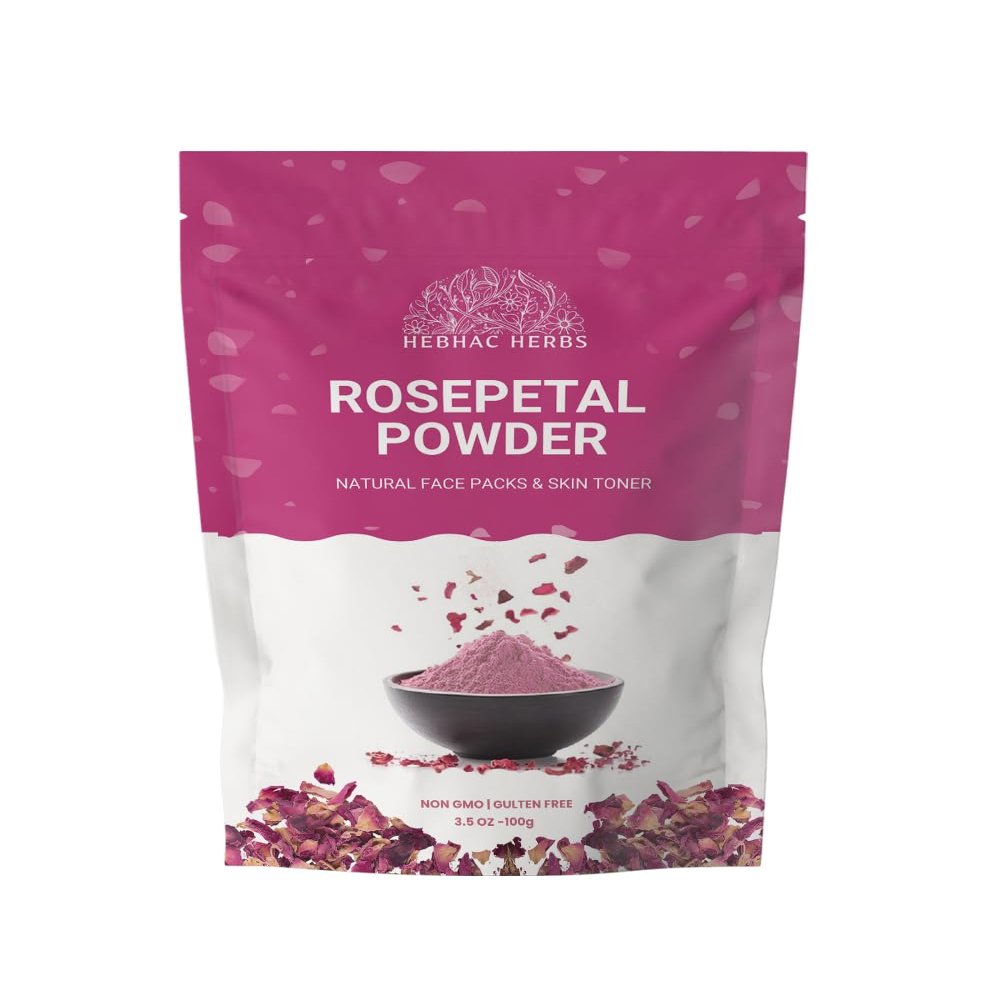 Rose Petal Powder 100 g | Pure Rose Petal Powder for Skin | Vegan, Non-GMO, Gluten-Free by Hebhac Herbals