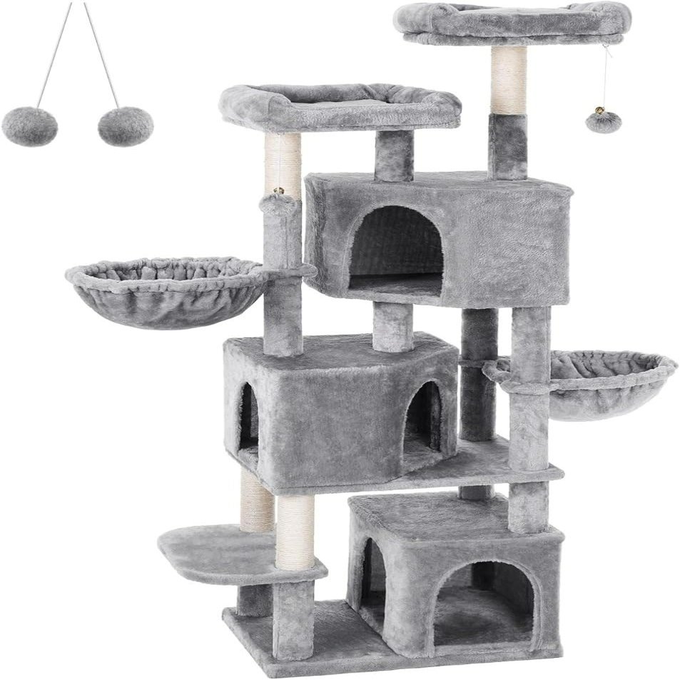 Hoppa! - Large Cat Tree - 3 Cat Caves - Gray