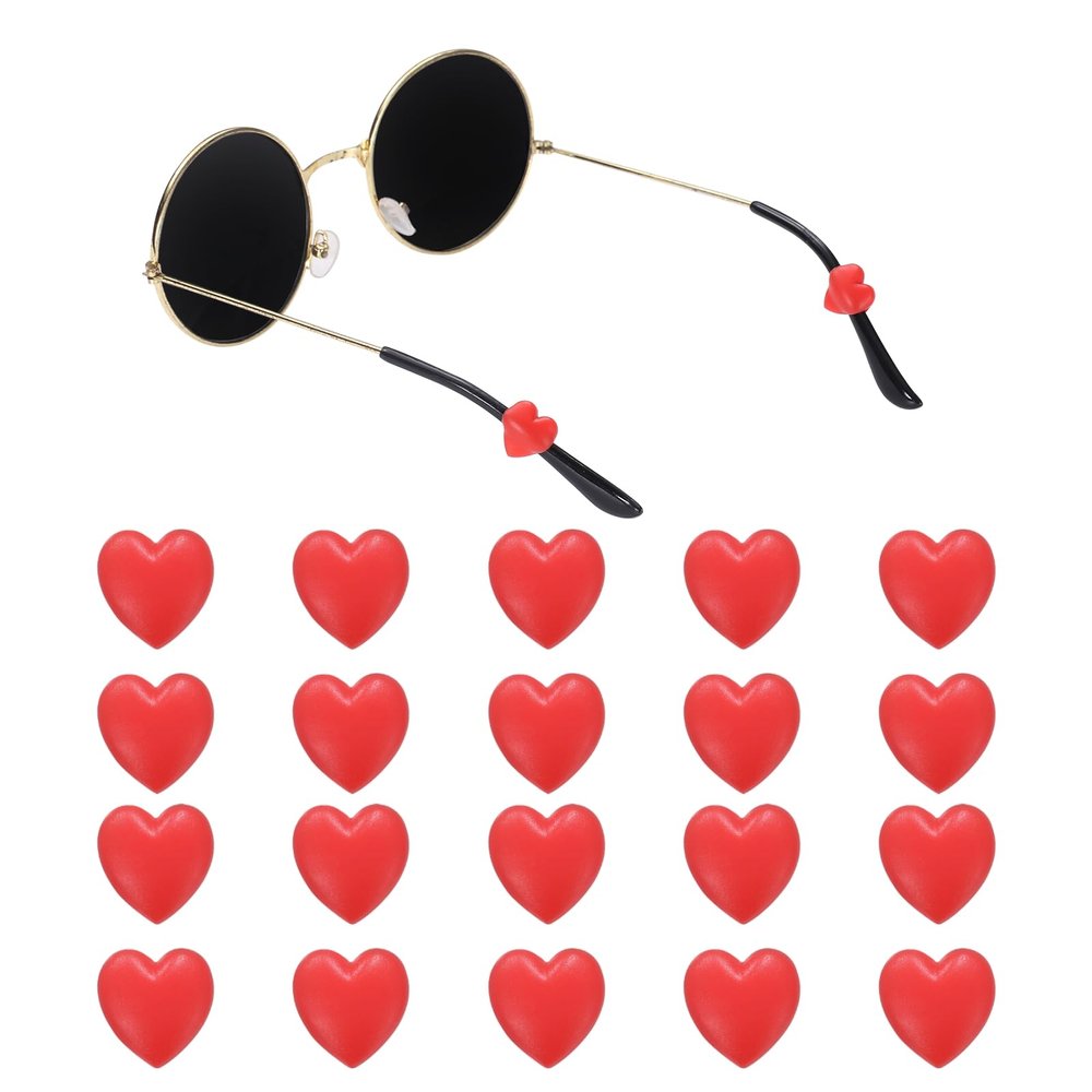 QUARKZMAN 10 Pairs Heart-Shaped Silicone Eyeglass Ear Grips, Red