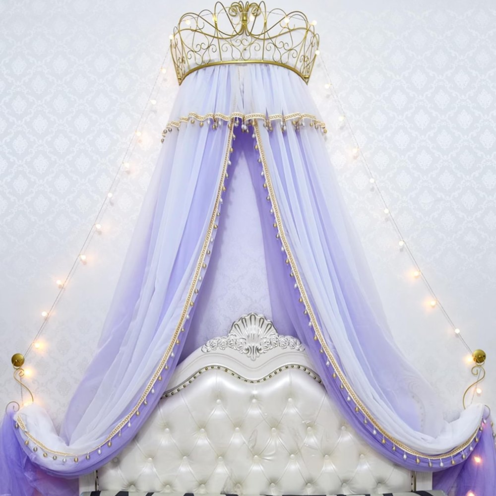 RDWQDGJG Canopy with Metal Lace Crown, Hanging Net and Curtain