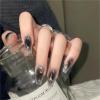 Gothic Blush Nails with Silver Moon and Star Design, Medium-Length Ballerina Shape view 3