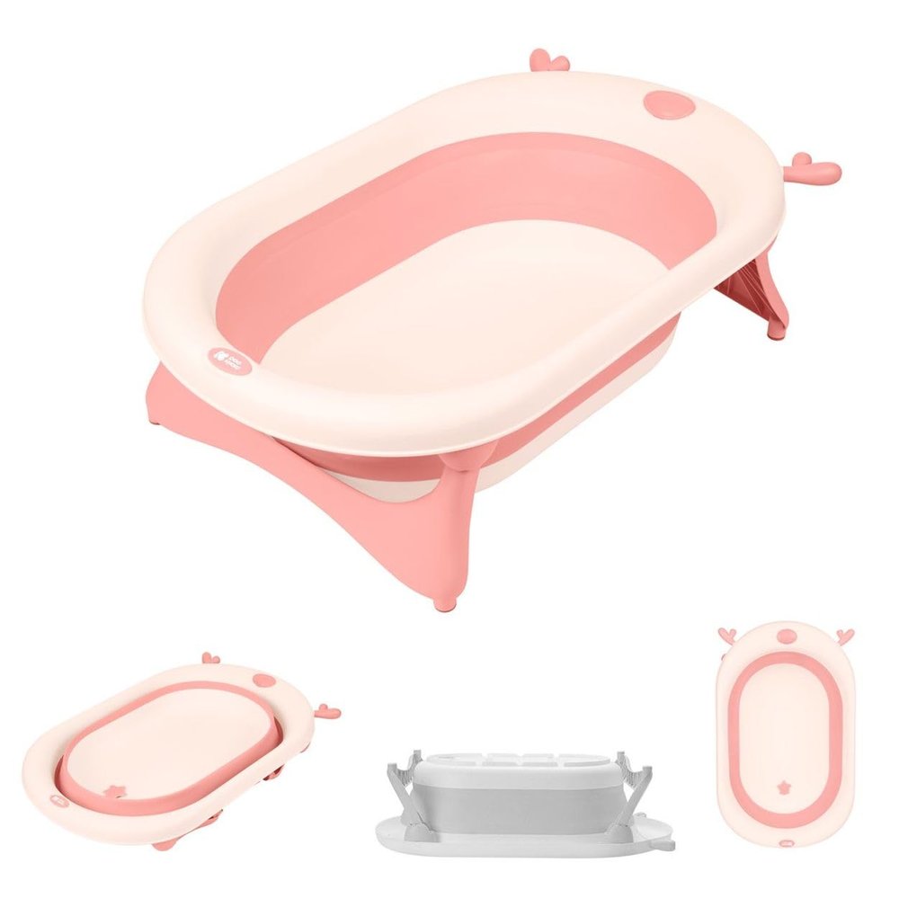 Kikkaboo Foldy Folding Baby Bathtub with Drain, Easy to Clean, from Birth, Pink