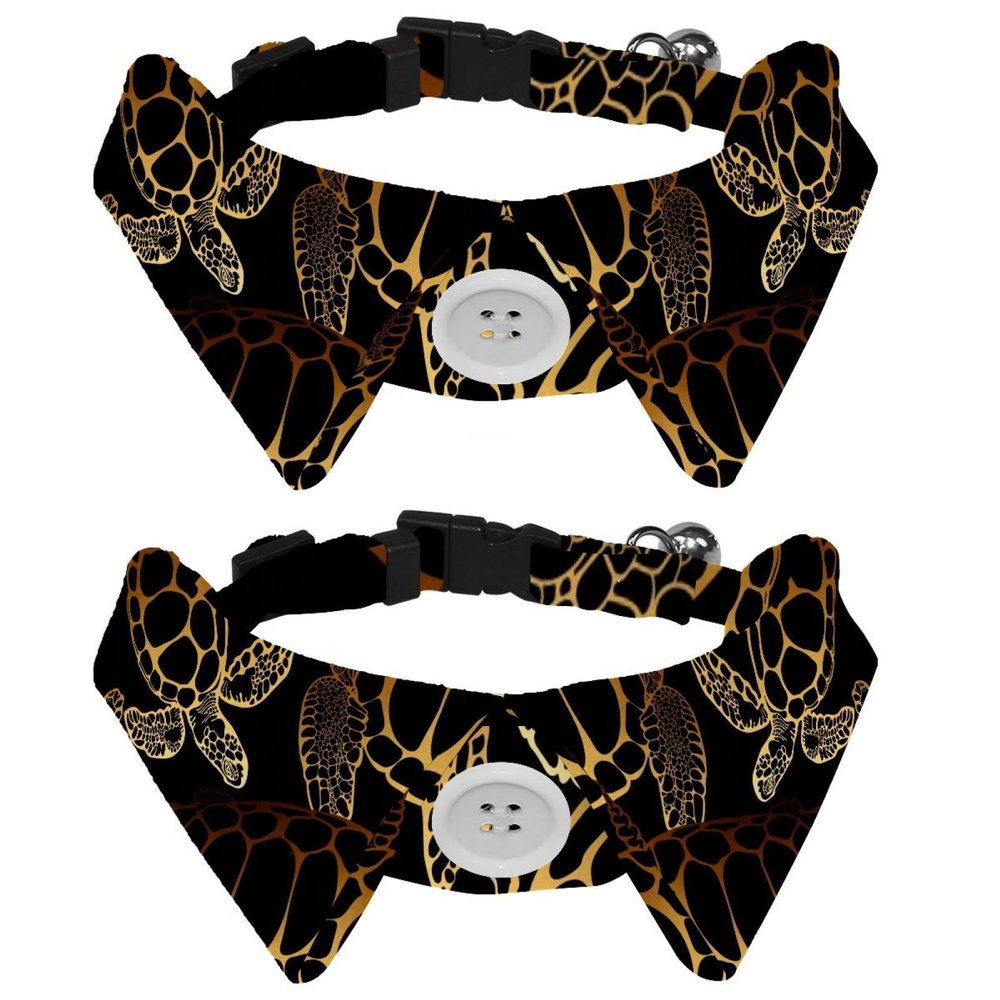 Adjustable Bow Tie Collars for Cats and Dogs, Gold Boho Sea Turtle, 2-Pack