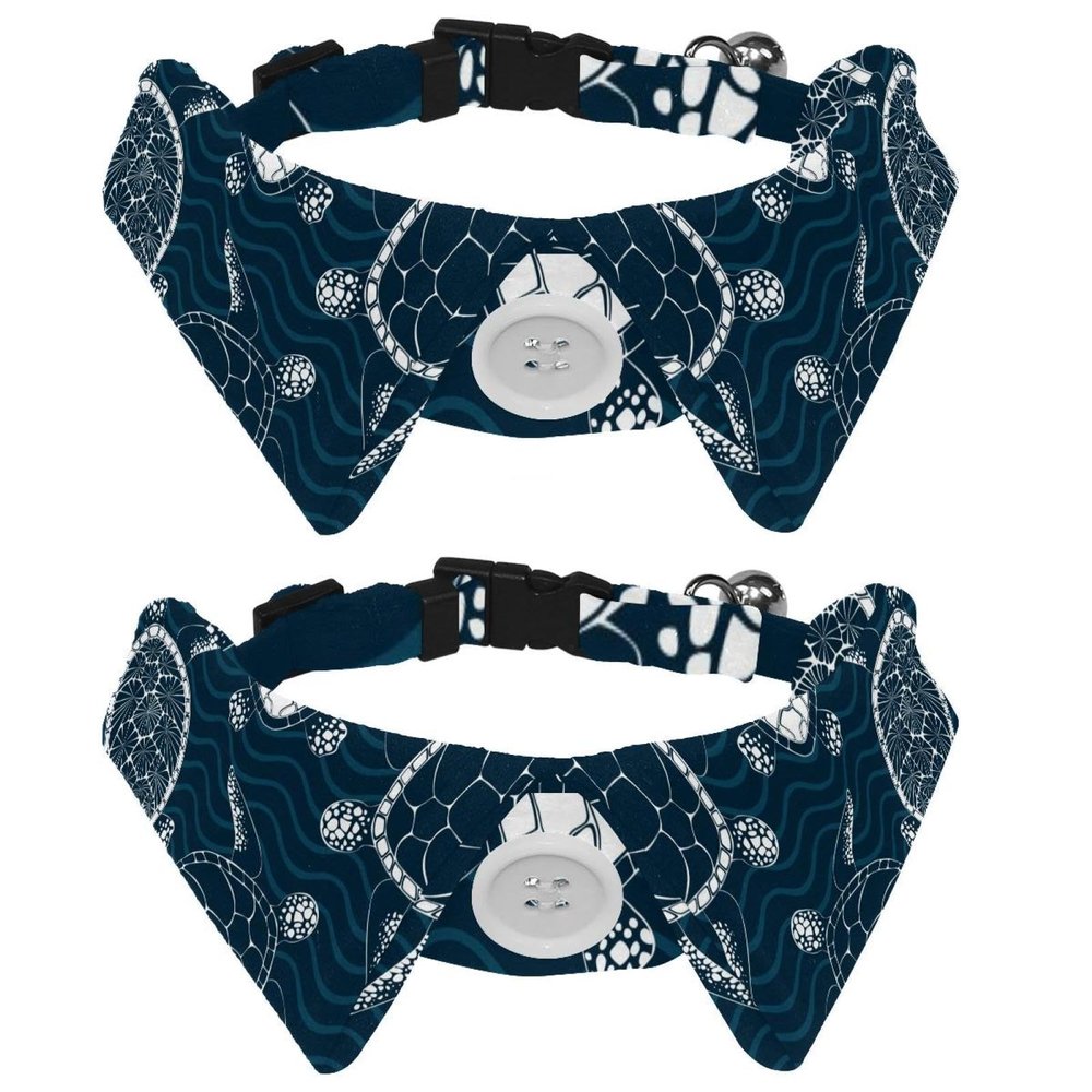 Bow Ties for Cats and Dogs, Adjustable, for Puppies and Kittens, Sea Turtles on Blue Waves, 2 Pack