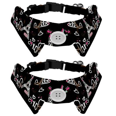 Bow Ties for Cats and Dogs, Adjustable, Paris Eiffel Tower, Bicycle and Heart, 2-Pack