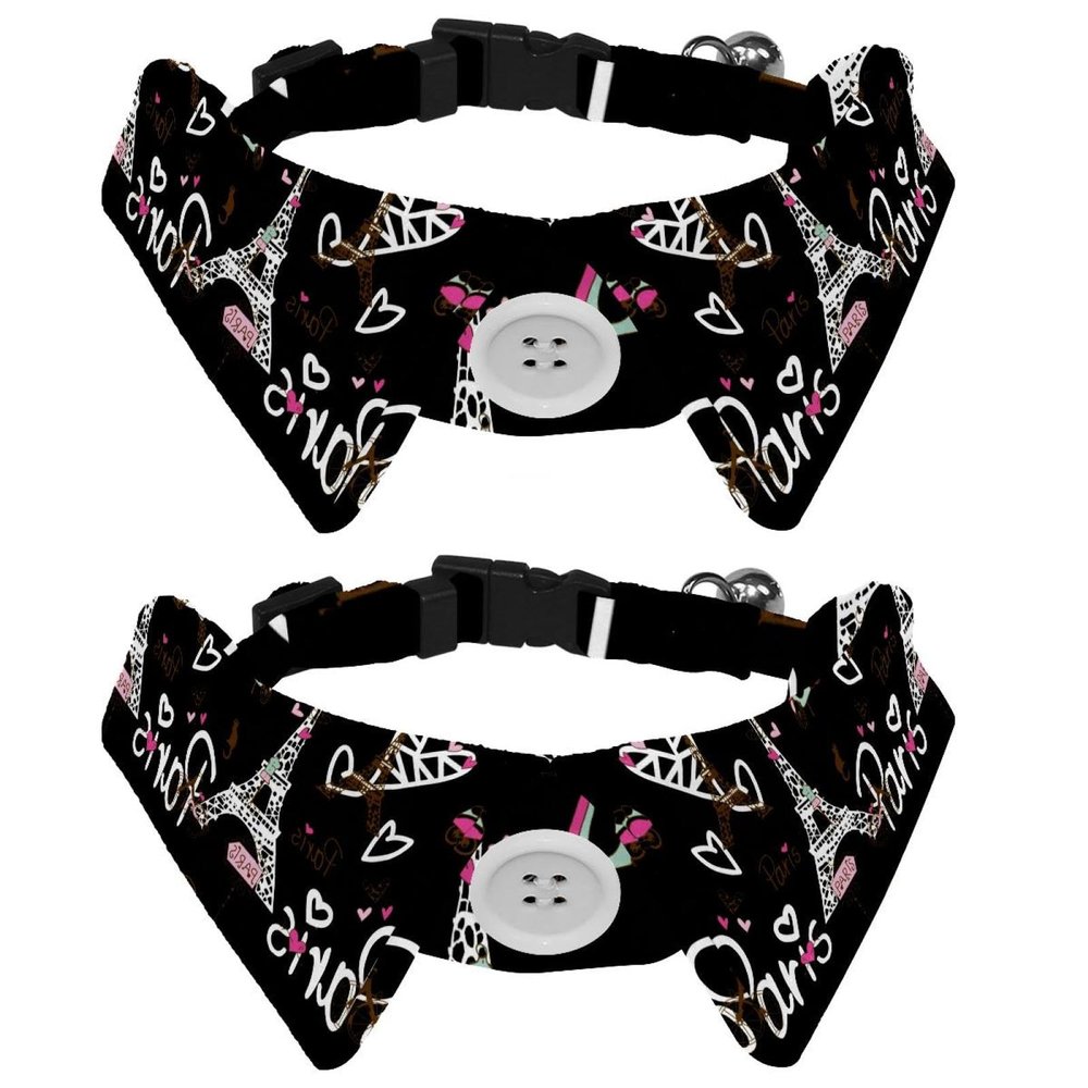 Bow Ties for Cats and Dogs, Adjustable, Paris Eiffel Tower, Bicycle and Heart, 2-Pack