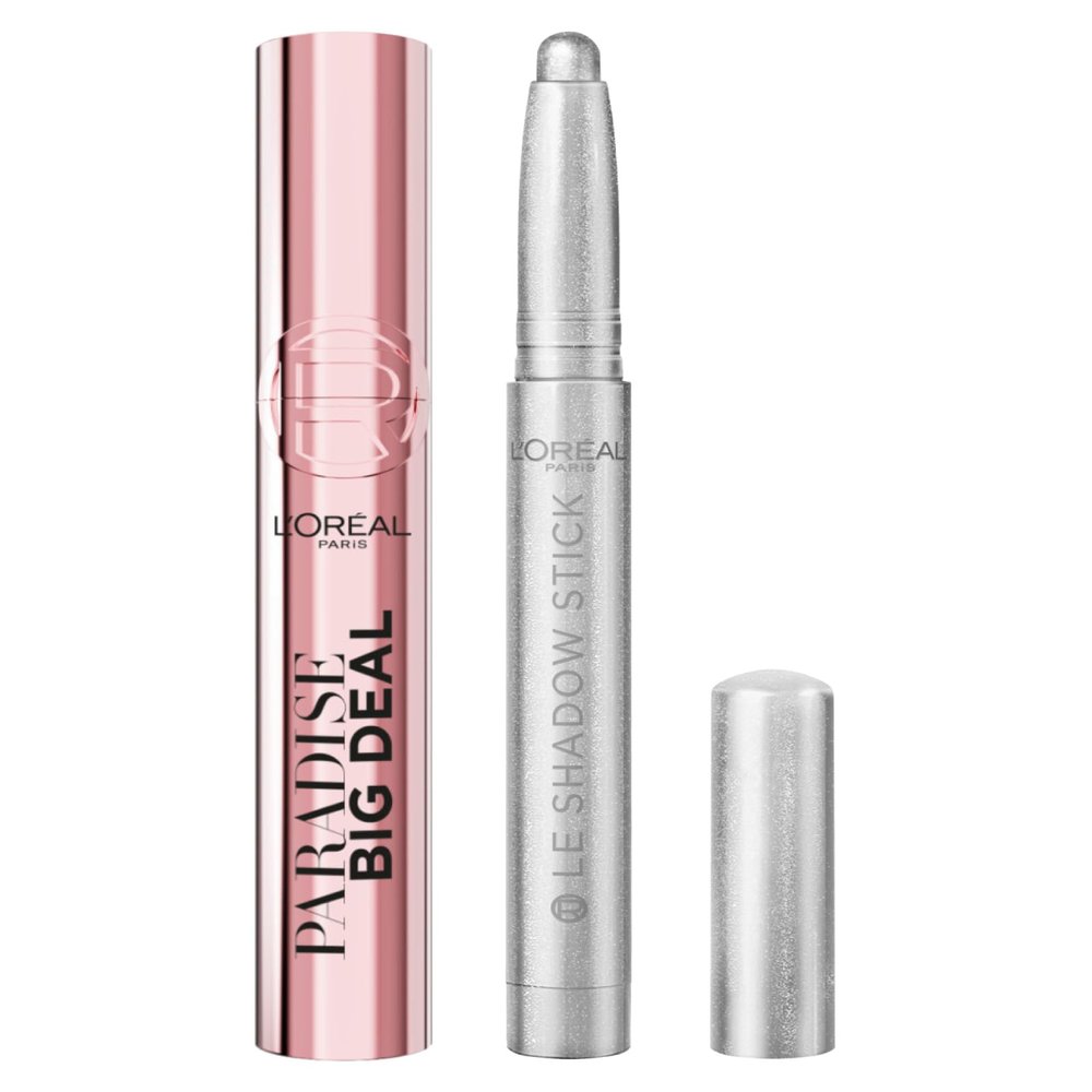 L'Oréal Paris Paradise Big Deal Mascara Set, Black + Le Shadow Eyeshadow Stick, 100 Ice Sparkle