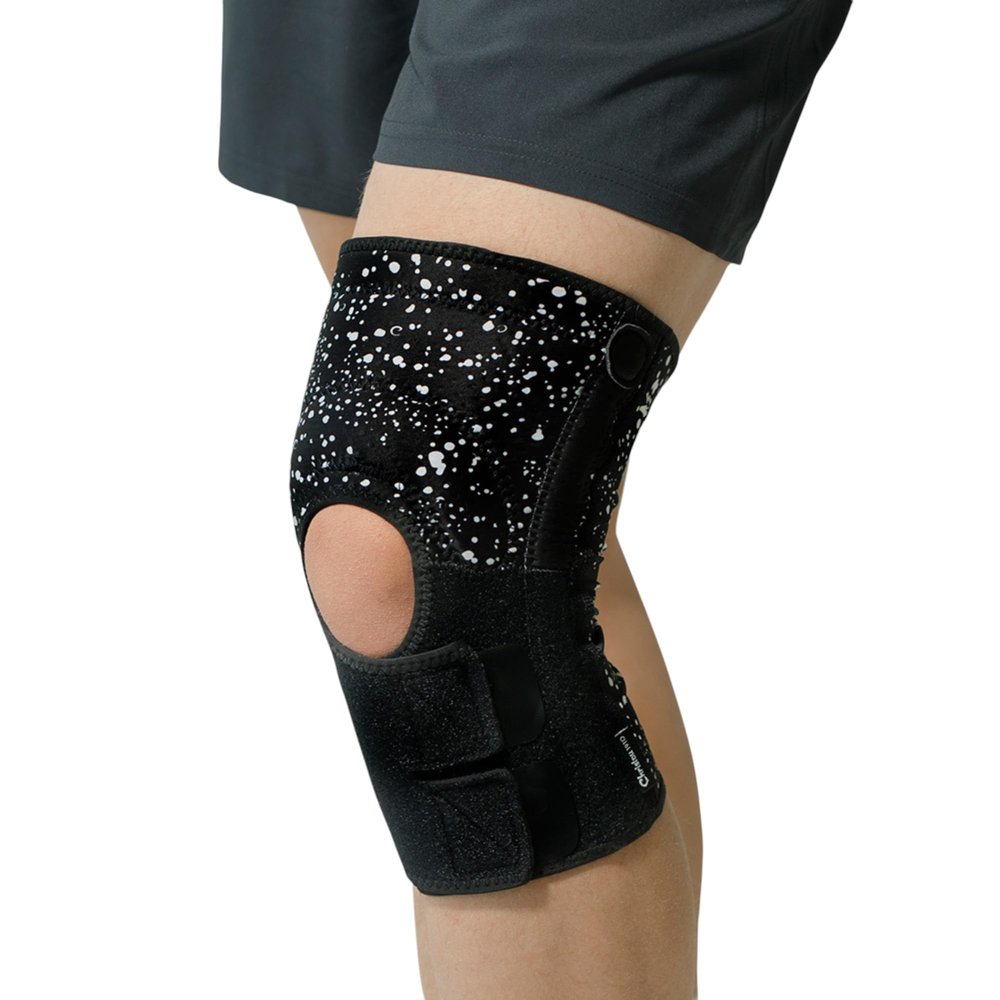 Christou 1910 Knee Brace with Silicone Patellar Pad & Side Stabilizers, Adjustable Fit (Oxygen Pattern, L-XL)