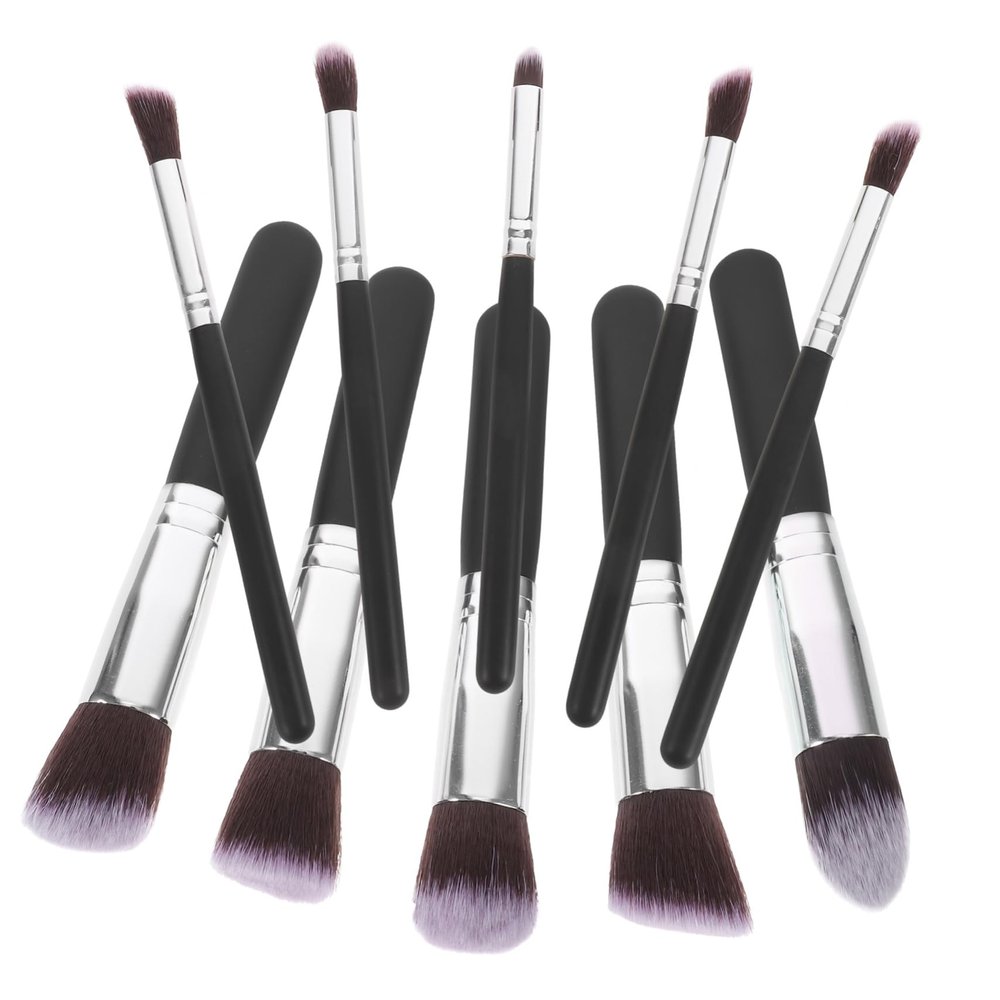 10-Piece Makeup Brush Set with Synthetic Hair and Wood for Professionals