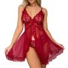 Women's Sexy Lace Open-Front Chemise with Thong, Red, XXXL view 1