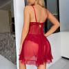 Women's Sexy Lace Open-Front Chemise with Thong, Red, XXXL view 2