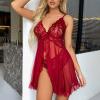 Women's Sexy Lace Open-Front Chemise with Thong, Red, XXXL view 3