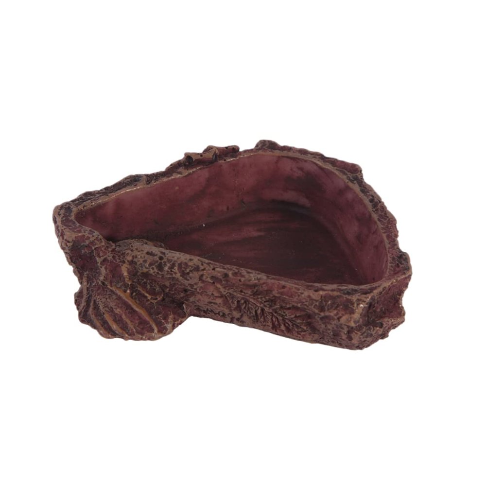 HANABASS Reptile Food Bowl, Brown Faux Tree Bark Look, Resin