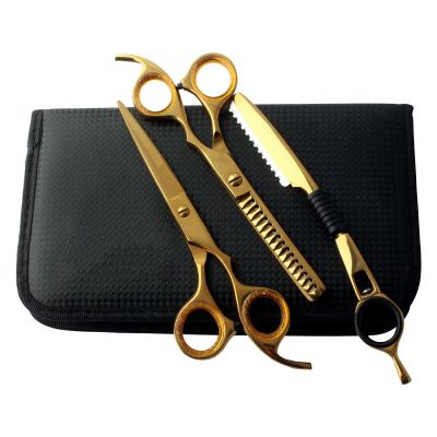 5.5-Inch Hair Cutting & Thinning Scissors Set, Stainless Steel, Professional Barber Scissors, Brown, 6.5 Inch (Gold, 5 Inch)