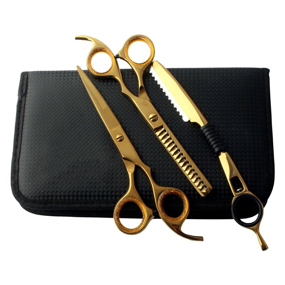 5.5-Inch Hair Cutting & Thinning Scissors Set, Stainless Steel, Professional Barber Scissors, Brown, 6.5 Inch (Gold, 5 Inch)