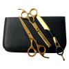 5.5-Inch Hair Cutting & Thinning Scissors Set, Stainless Steel, Professional Barber Scissors, Brown, 6.5 Inch (Gold, 5 Inch) view 1