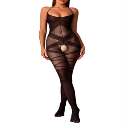 NewBull Sexy Women's Transparent Mesh Bodystocking, Crotchless, Black