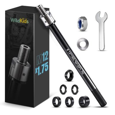 M12 Thru Axle for Bicycle Trailers, 167–192 mm, Adjustable, with Anti-Loosening Nuts
