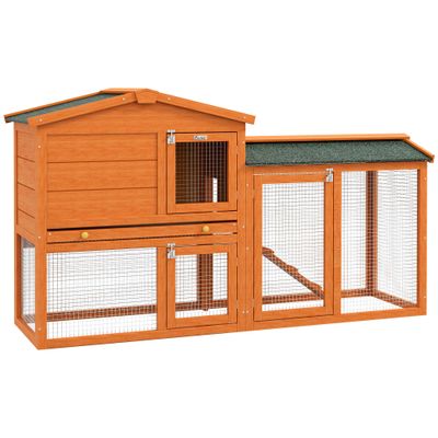 PawHut 2-Tier Rabbit Hutch with Ramp, 150 x 45 x 85 cm, Orange