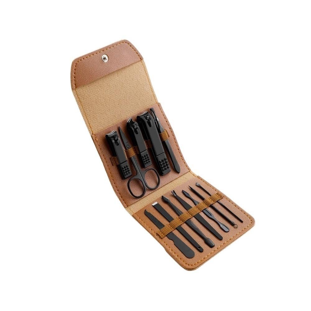 12-Piece Nail Clipper Set with Stainless Steel Manicure Tools and Faux Leather Case