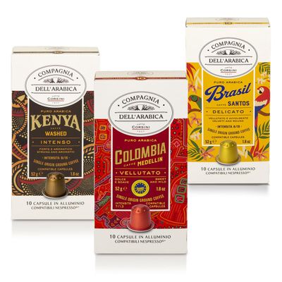 Caffè Corsini Nespresso-Compatible Capsule Set, 100% Arabica, Kenya, Brazil & Colombia, 3 x 10 Capsules
