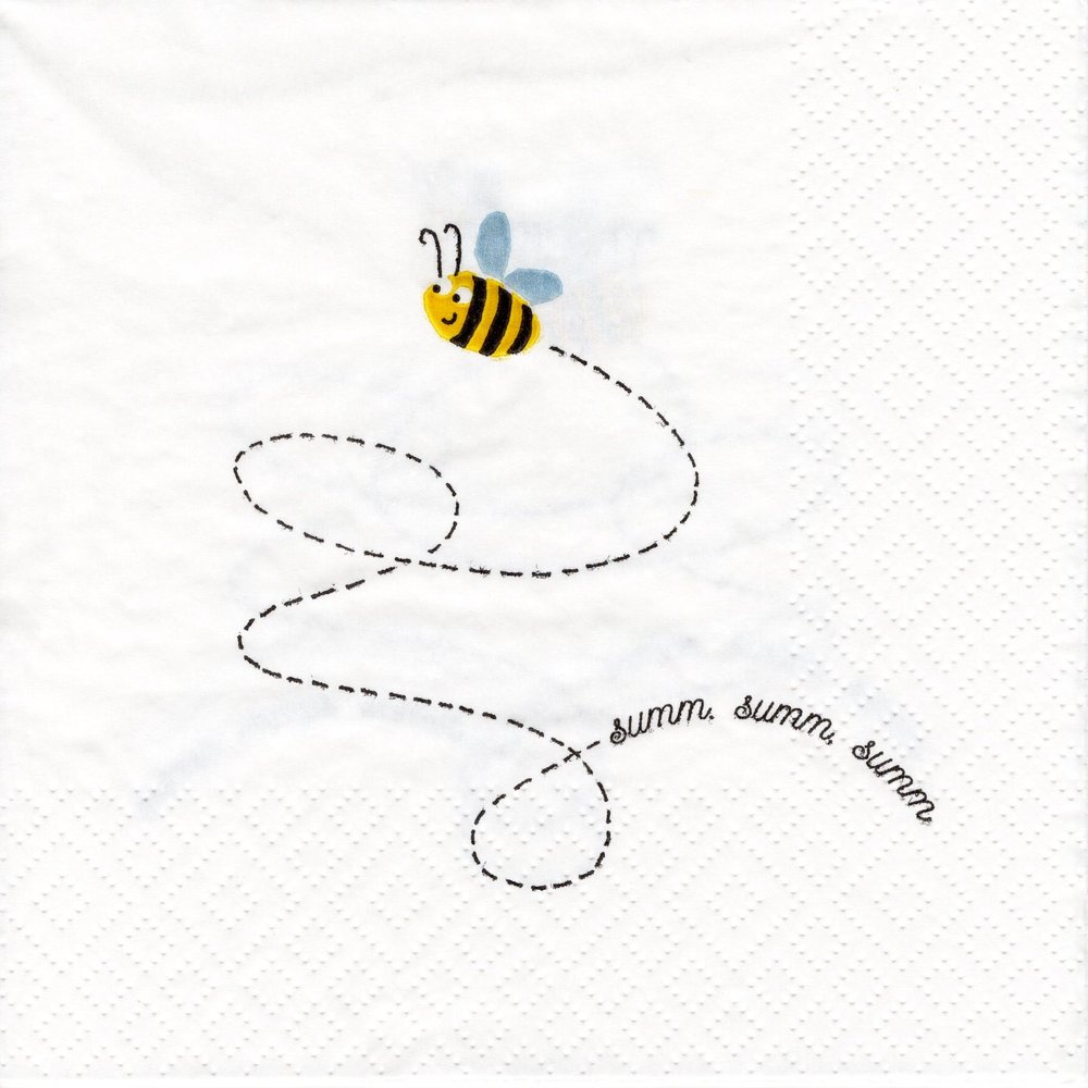 20 Cute Bee Napkins, Buzzing Bees, Summer, Spring, Birthdays, Kids' Parties, Table Decor, Decoupage, 33 x 33 cm