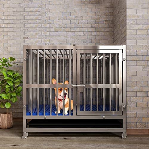 Sturdy Black Metal Dog Crate with Wheels and Tray, 62 x 45 x 55 cm
