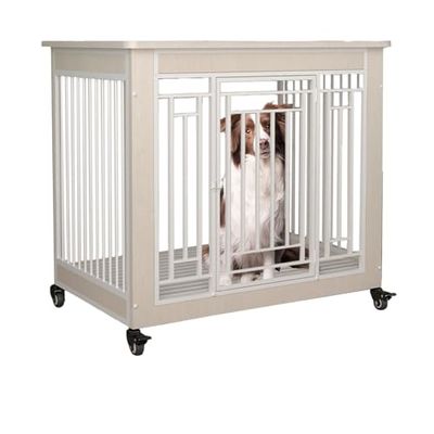 Wooden Dog Crate with Universal Wheels