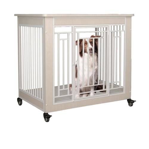 Wooden Dog Crate with Universal Wheels