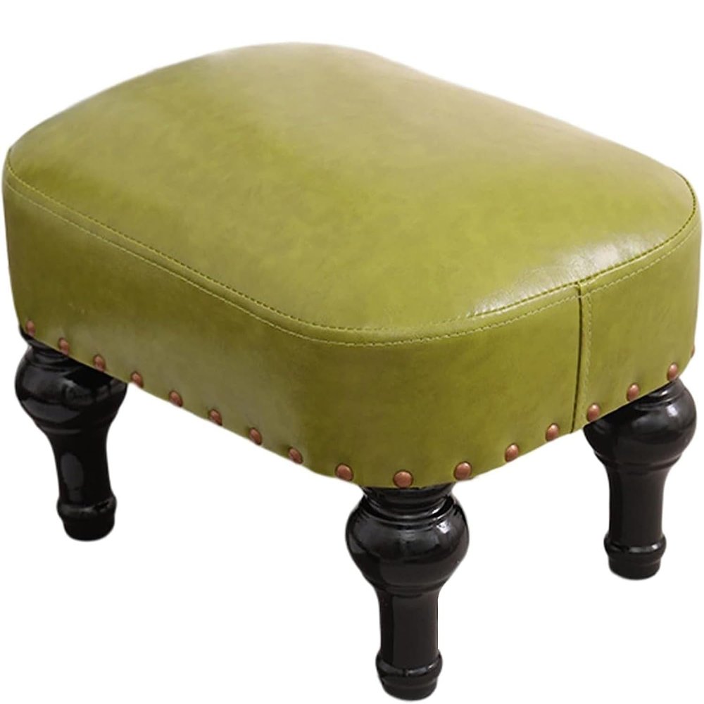 MNBVH Small Footstool Ottoman with Leather Upholstery and Wooden Legs, Color G