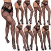 BrightGlow Women's Fishnet Tights with Open Crotch, High-Waisted, Red, One Size view 2