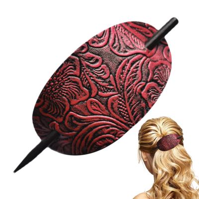 Oval Hair Clips – Faux Leather with Stick | Ponytail