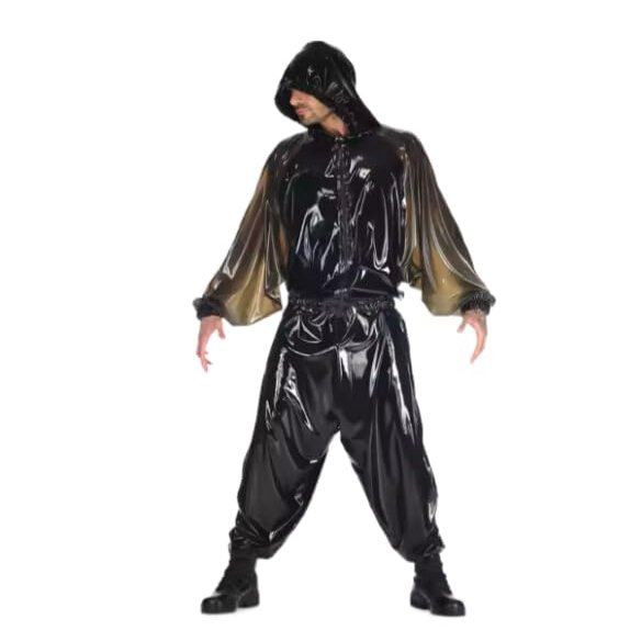 VIYOLI Latex Rubber Loose-Fit Men's Jumpsuit, Racing Suit, Black, 3XL