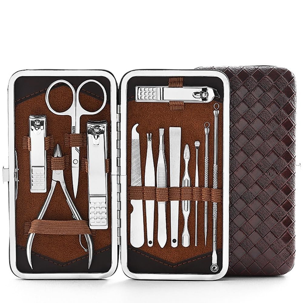 Stainless Steel Nail Clipper Set with Leather Travel Case for Thick Nails