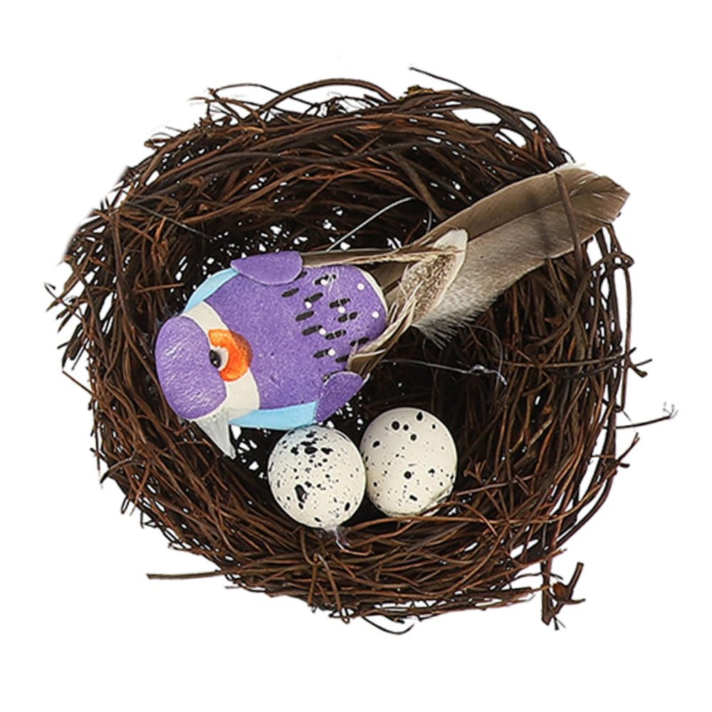 Kisangel Rattan Artificial Bird Nest with Foam Bird and Eggs