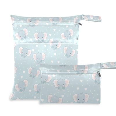 sanluoli Reusable Swimsuit Bags with Handles, for Gym and Beach, 2-Pack (Cute Blue Elephants)