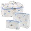 Mulaibdin 3-Piece Cosmetic Bag Set for Women, Quilted Makeup Organizer, Blue Bow view 1