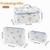 Mulaibdin 3-Piece Cosmetic Bag Set for Women, Quilted Makeup Organizer, Blue Bow view 2
