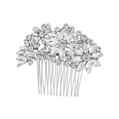Crystal Alloy Hair Comb with Rhinestones, Silver Bridal Headpiece