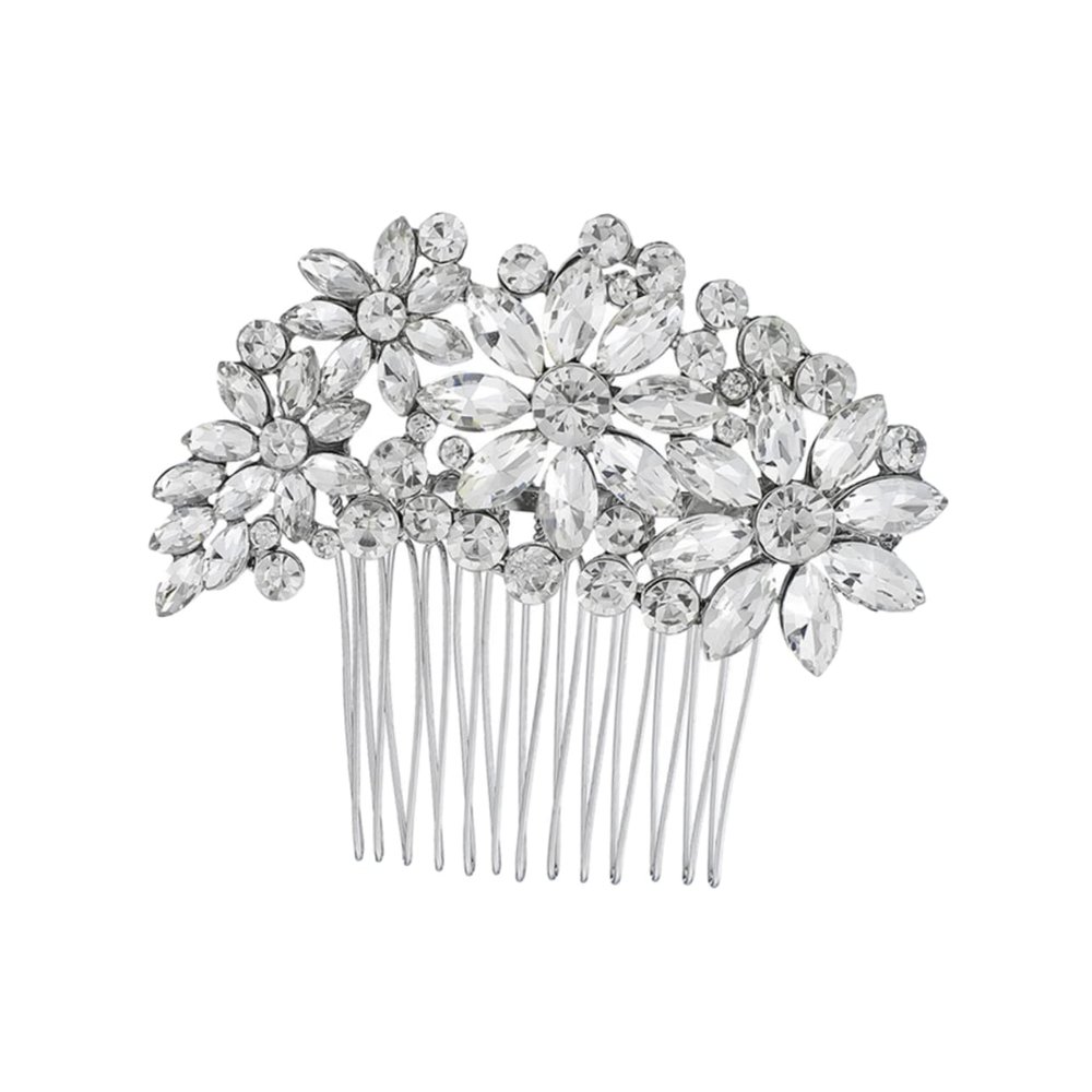 Crystal Alloy Hair Comb with Rhinestones, Silver Bridal Headpiece