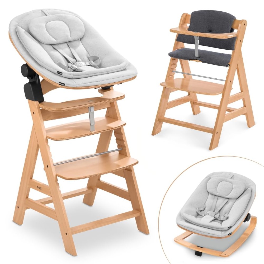 hauck Alpha+ Highchair Newborn Set with Eco Bouncer - Natural