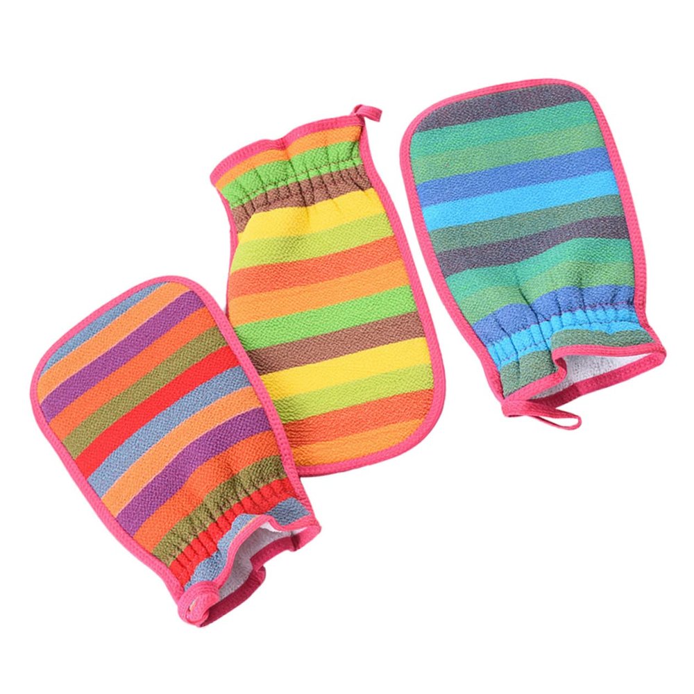 Healvian Double-Sided Exfoliating Bath Gloves, 3-Piece Set, Synthetic Fibers, Random Color