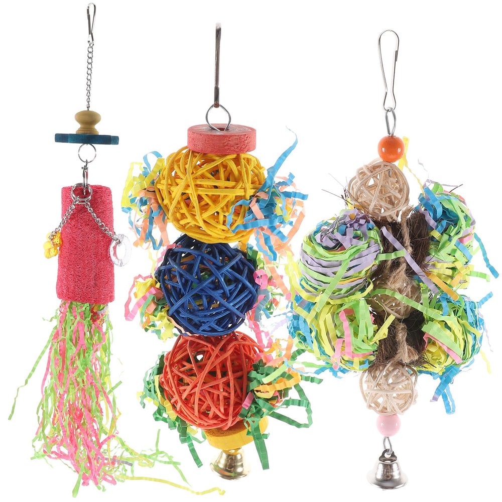 BESPORTBLE 3-Piece Hanging Foraging and Chew Toys for Parrots and Birds