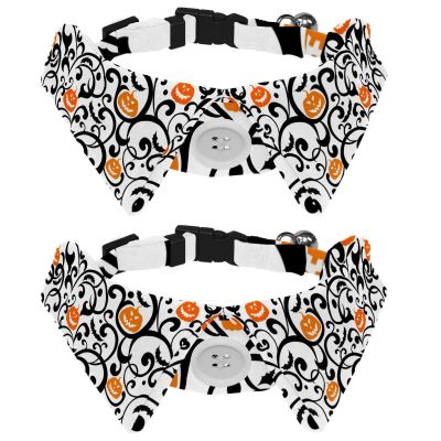 2-Pack Adjustable Pet Collars with Bow, Bell and Halloween Pumpkin Design